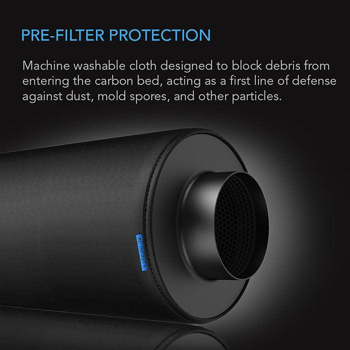AC Infinity Cloth Pre-Filter for Inline Carbon filter, 4" - Pack of 2