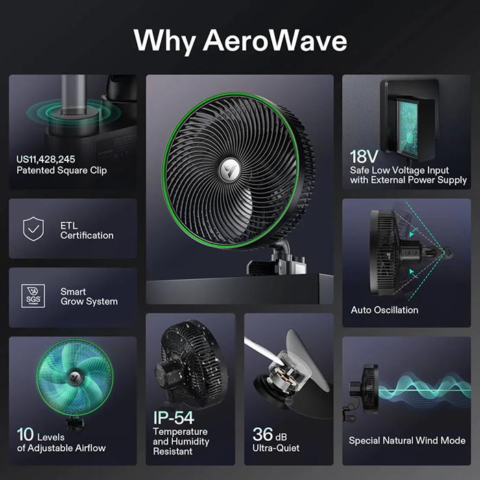 Vivosun AeroWave E9 Oscillating Grow Tent Clip Fan