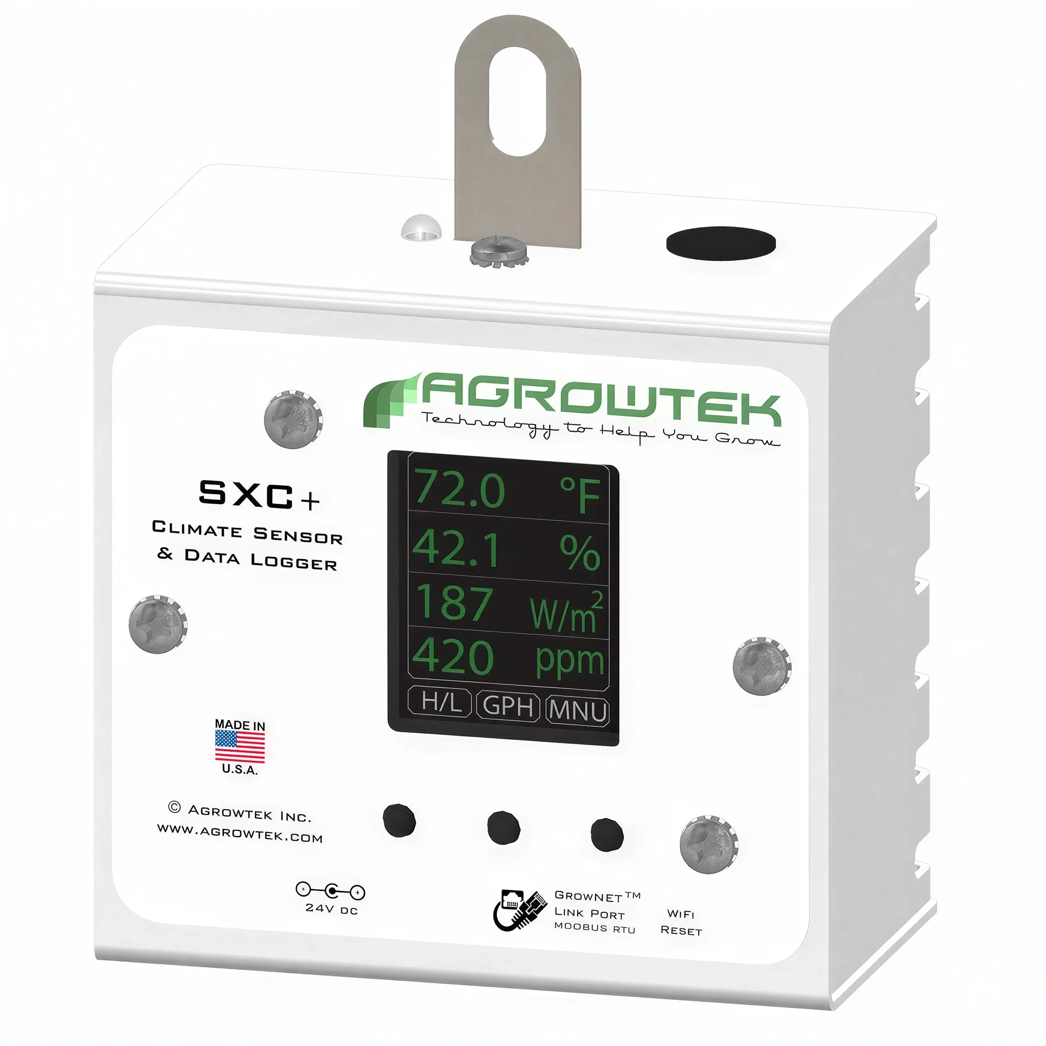 Agrowtek GrowControl SXC+ Indoor Climate Sensor With LCD Display, CO2 PPM Sensor, & 120 Volt Power Supply