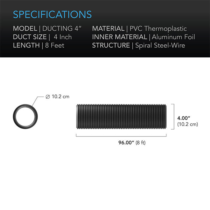 AC Infinity Flexible Four Layer Ducting, 4" x 8'