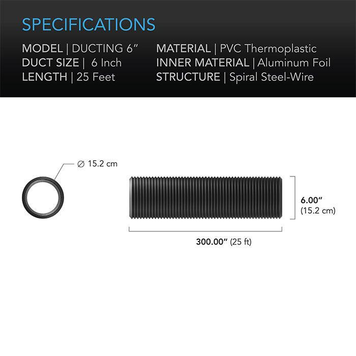 AC Infinity Flexible Four Layer Ducting, 6" x 25'