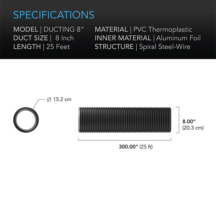 AC Infinity Flexible Four Layer Ducting, 8" x 25'