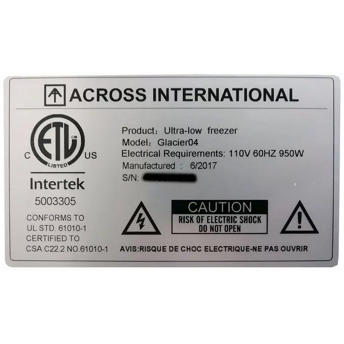 Across International Glacier 4 CF -86°C Ultra-Low Upright Freezer, 110 Volt