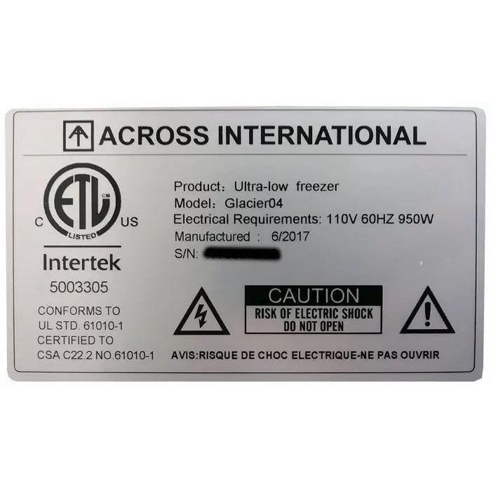 Across International Glacier 4 CF -86°C Ultra-Low Upright Freezer, 110 Volt