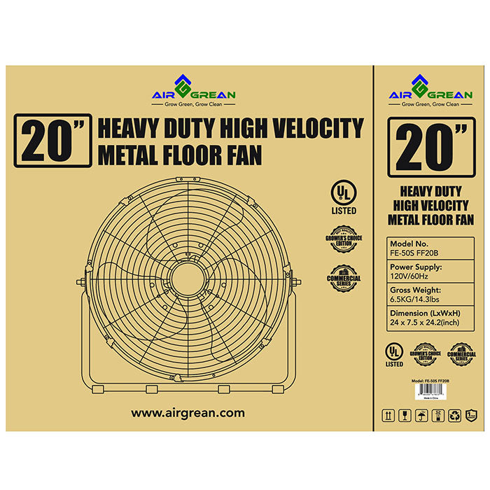 AirGrean Heavy Duty High Velocity Metal Floor Fan, 20 Inch