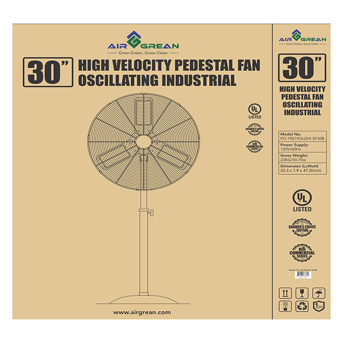 AirGrean High Velocity Oscillating Pedestal Fan, 30 Inch
