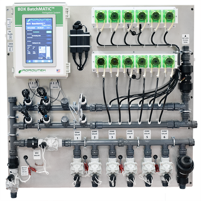 Agrowtek GrowControl BDX BatchMatic 6-Zone/5 Peristaltic Pump Fertigation System With Dual Temperature, pH, & EC Sensors & Single ORP Sensor