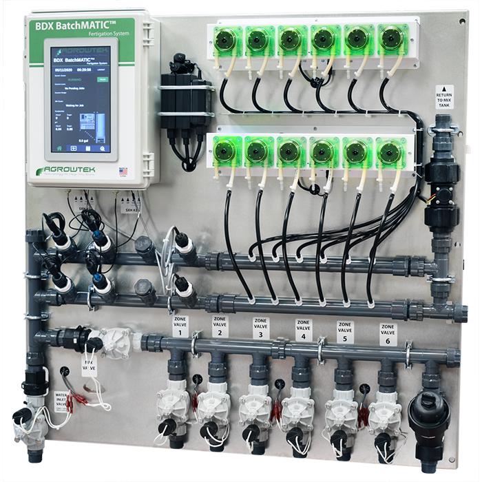 Agrowtek GrowControl BDX BatchMatic 6-Zone/6 Peristaltic Pump Fertigation System With Temperature, pH, EC, Dual ORP Sensors, & WiFi Connectivity