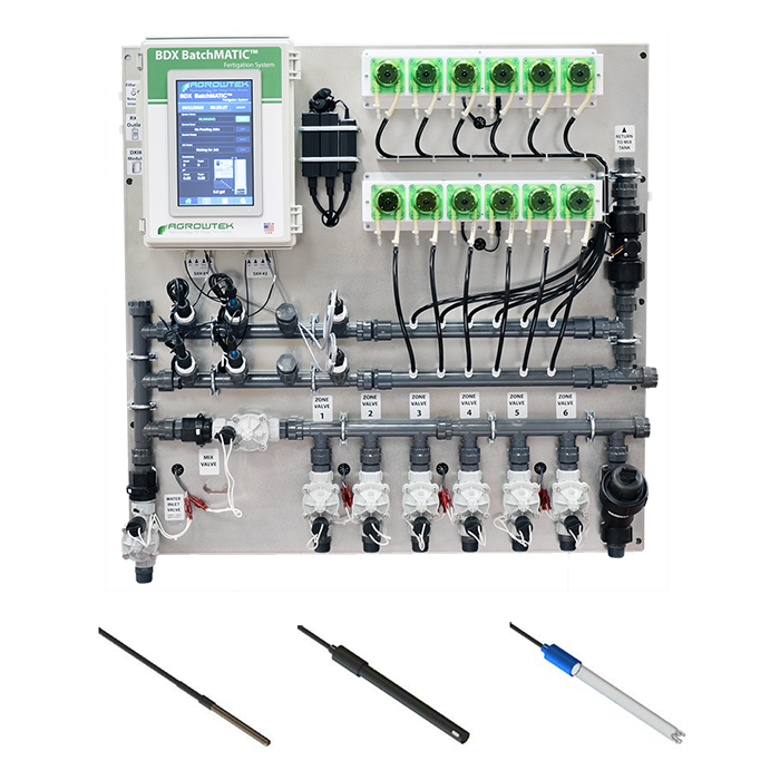 Agrowtek GrowControl BDX BatchMatic 6-Zone/5 Peristaltic Pump Fertigation System With Temperature, pH, & EC Sensors