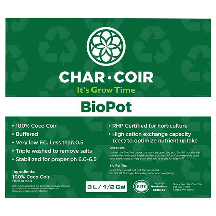Char Coir BioPot, 2 Gallon, Case of 24