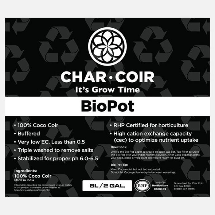 Char Coir BioPot, 4 Gallons, Case of 10