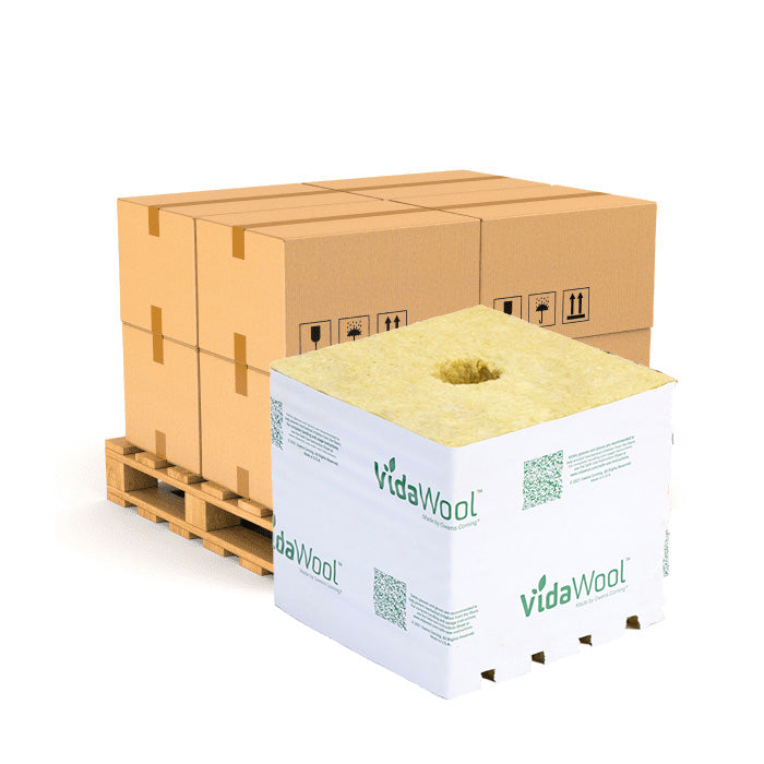 VidaWool Rockwool Block 190 with Hole, 6 Inch x 6 Inch x 5.3 Inch, Case of 48 - Pallet of 10 Cases (480 Total Blocks)
