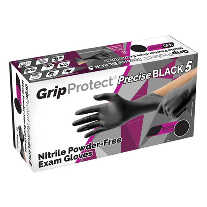 BMC Protect Black Grip Protect Precise Powder Free Nitrile Gloves 5 mil, Pack of 100