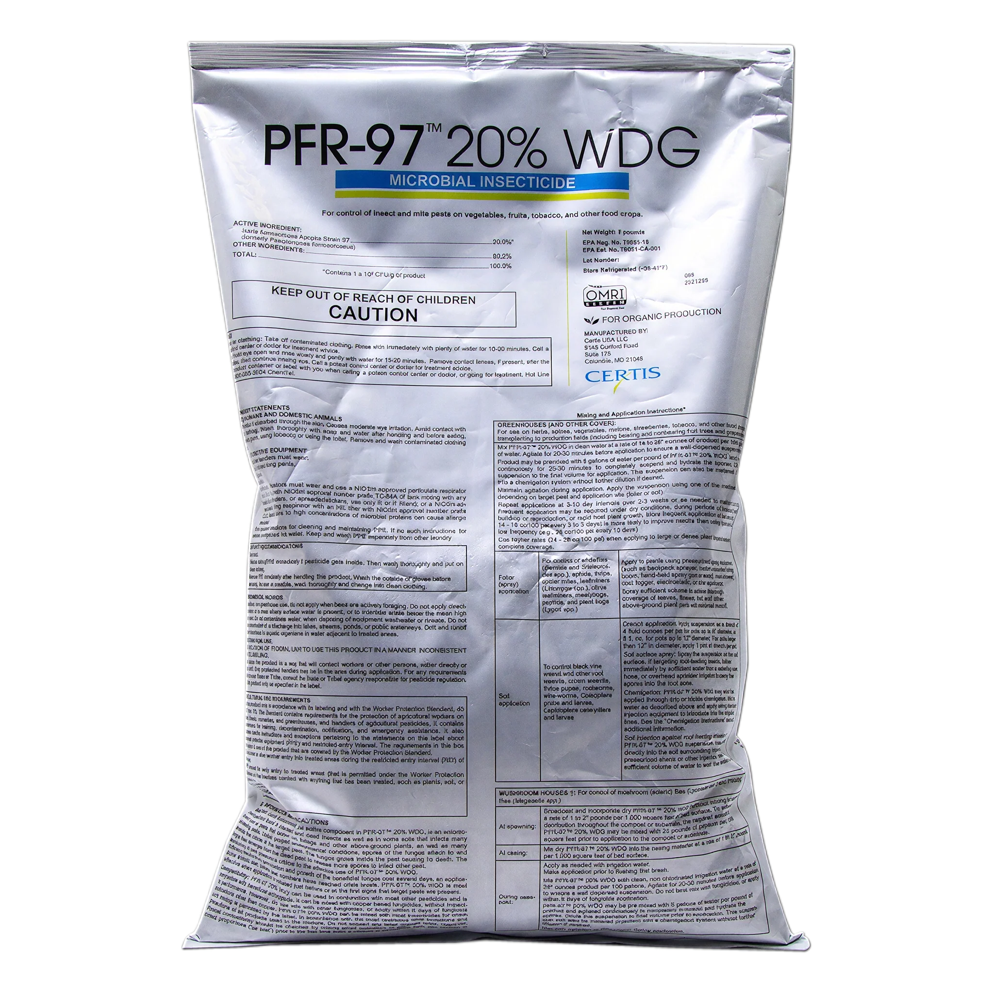 Certis Biologicals PFR-97 20% WDG Organic Microbial Insecticide, 5 Pounds