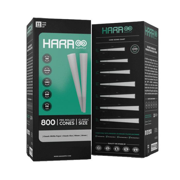 Hara Supply Classic Size 98mm/26mm Classic White Pre-Rolled Cones, Case of 6 Towers, 4800 Cones