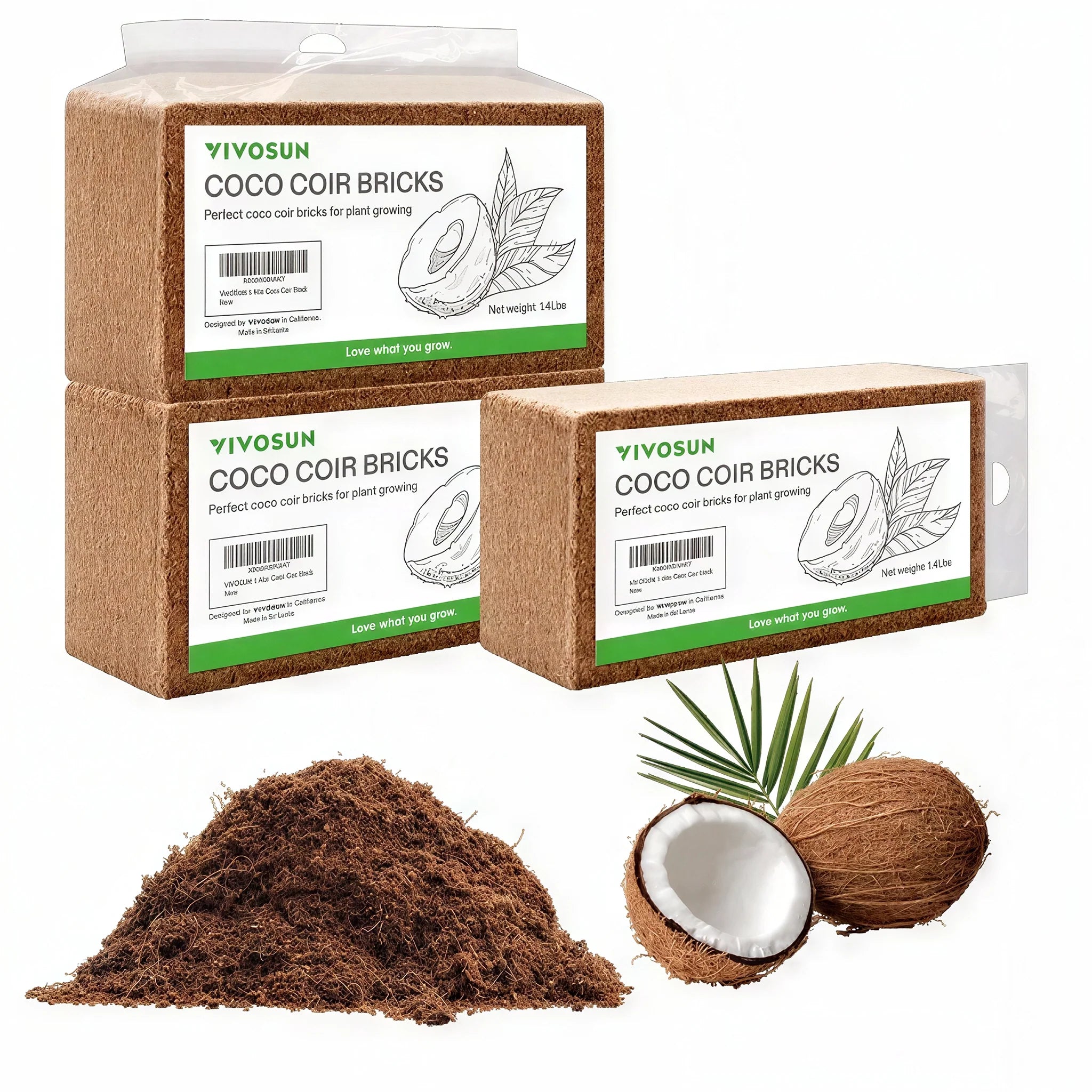 Vivosun Compressed Coco Coir Brick, Pack of 3