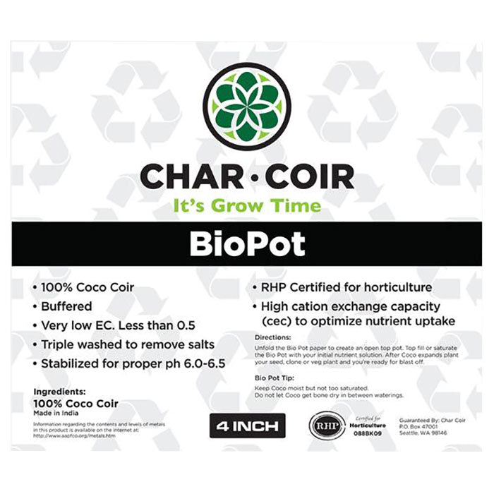 Char Coir BioPot, 1/2 Gallon, Case of 128