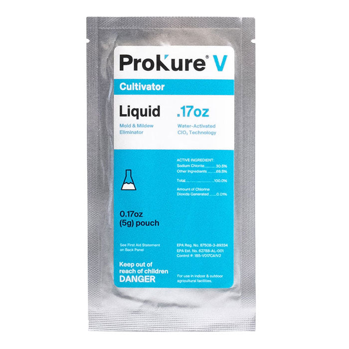 Prokure V - 0.17 oz. Chlorine Dioxide Liquid Mold and Mildew Eliminator, 1 Gallon @ 100 ppm - Case of 12 Packets