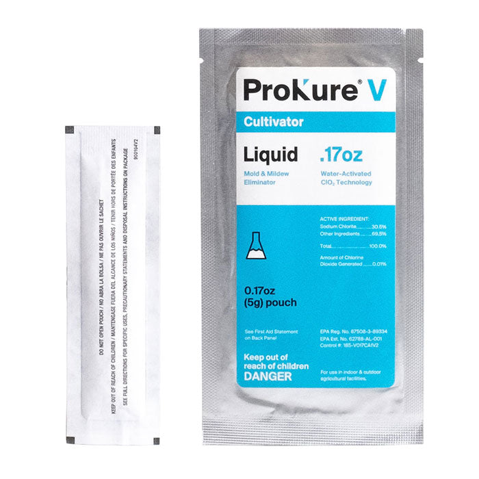 Prokure V - 0.17 oz. Chlorine Dioxide Liquid Mold and Mildew Eliminator, 1 Gallon @ 100 ppm - Case of 12 Packets