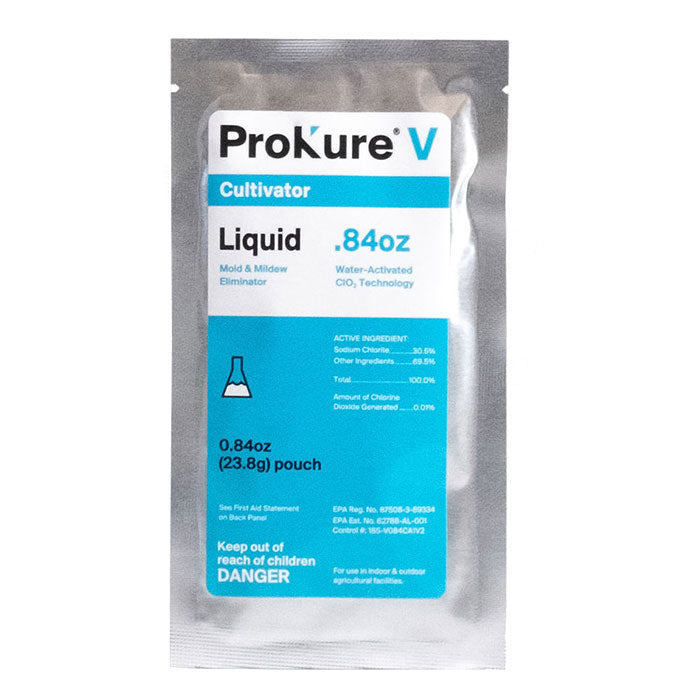 Prokure V - 0.84 oz. Chlorine Dioxide Liquid Mold and Mildew Eliminator, 5 Gallon @ 100 ppm - Case of 12 Packets