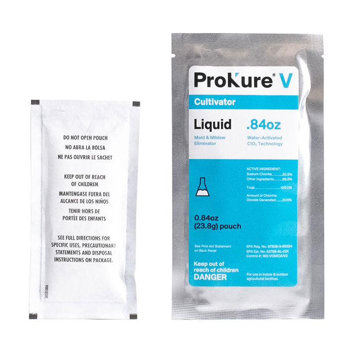 Prokure V - 0.84 oz. Chlorine Dioxide Liquid Mold and Mildew Eliminator, 5 Gallon @ 100 ppm - Case of 12 Packets