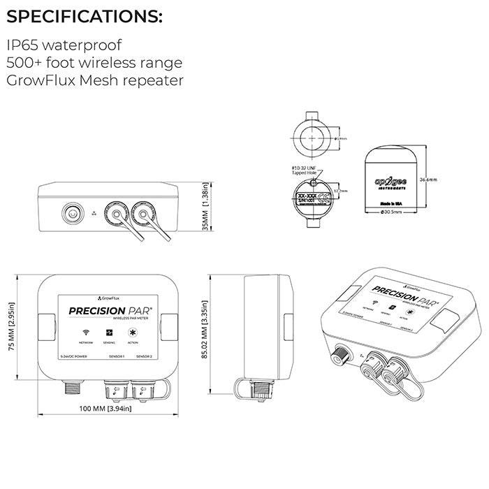 GrowFlux Precision Wireless PAR & DLI Meter, 2 Apogee PAR Sensors