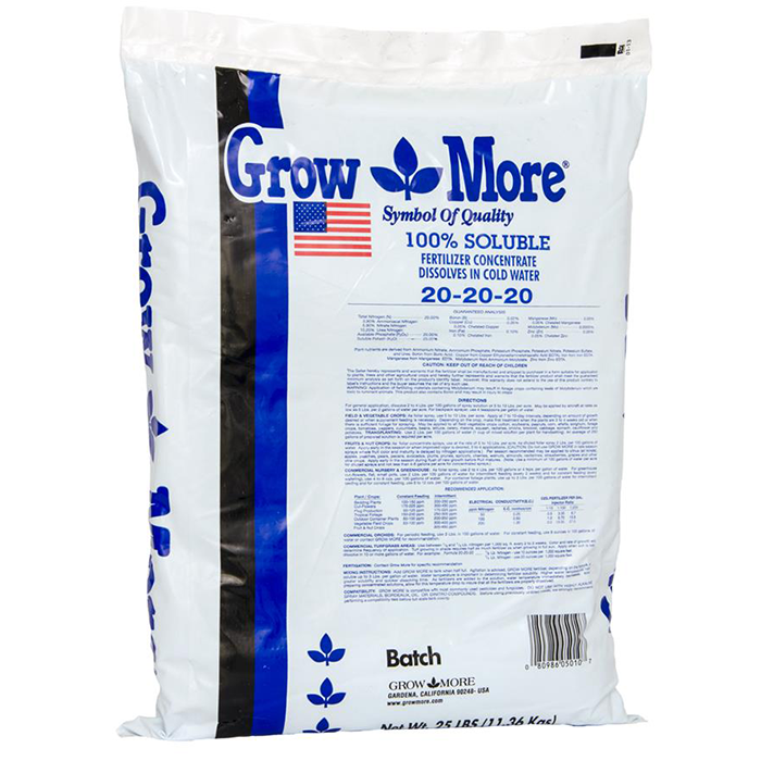 Grow More Water Soluble Fertilizer 20-20-20, 25lb.
