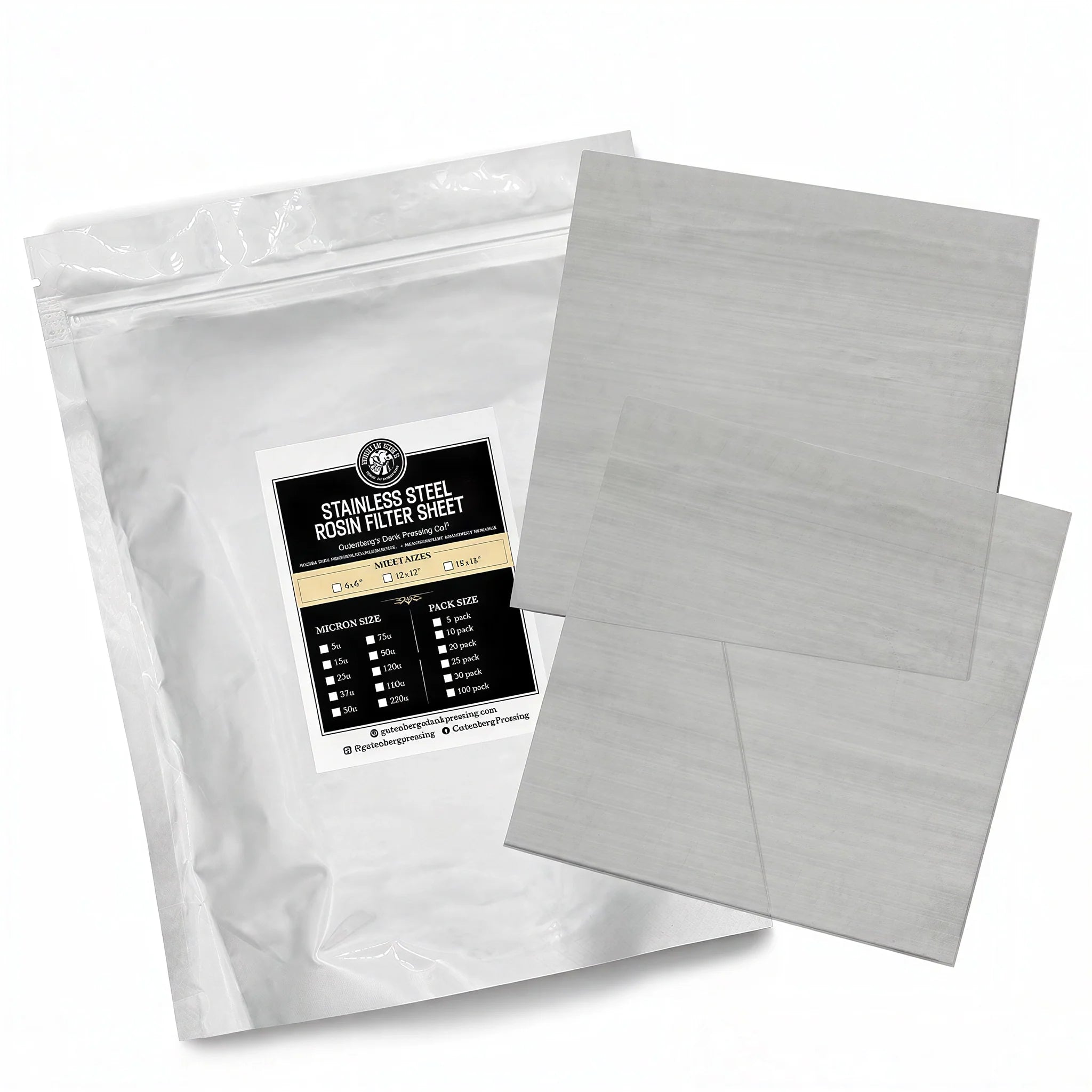 Gutenbergs Dank Pressing Co. 6" x 6" Stainless Steel Rosin Filter Sheets, 25 Micron - Pack of 10