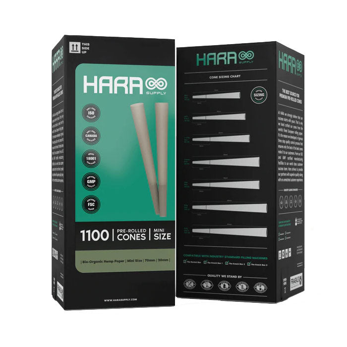 Hara Supply Mini Size 70mm/20mm Bio Organic Hemp Pre-Rolled Cones, Case of 6 Towers, 6600 Cones