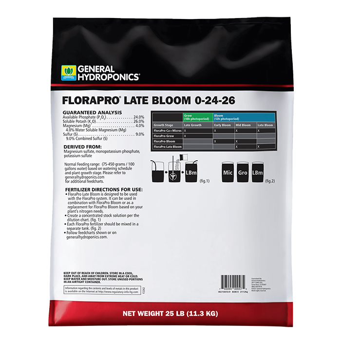 General Hydroponics FloraPro Late Bloom Soluble, 25 lbs.
