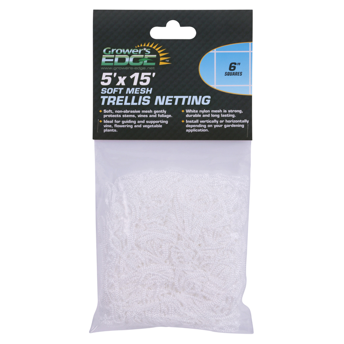 Grower's Edge Soft Mesh Trellis Netting 5 ft x 15 ft with 6 in Squares - White - 12 Pack
