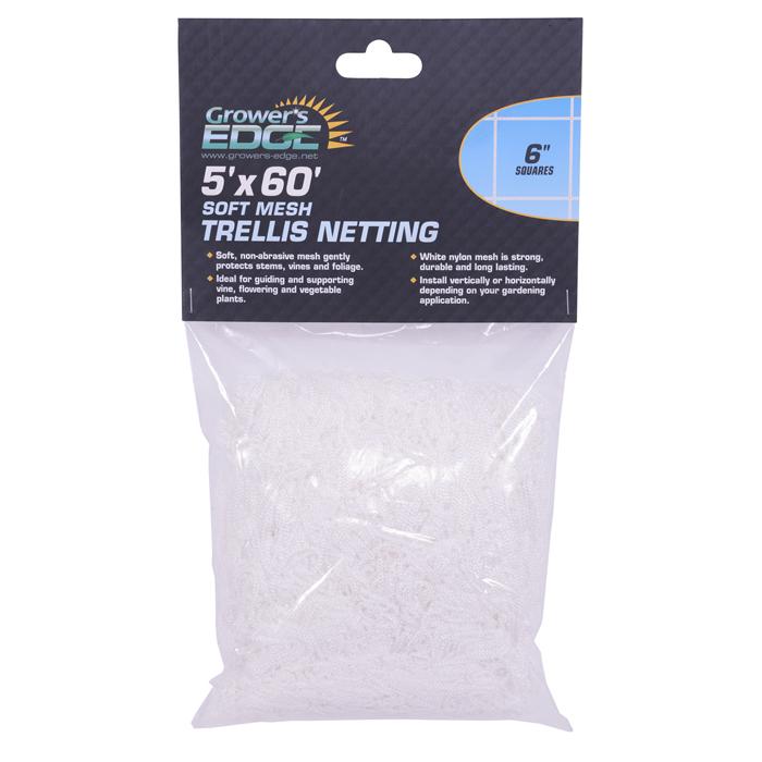 Grower's Edge Soft Mesh Trellis Netting 5 ft x 60 ft with 6 in Squares - White - 9 Pack