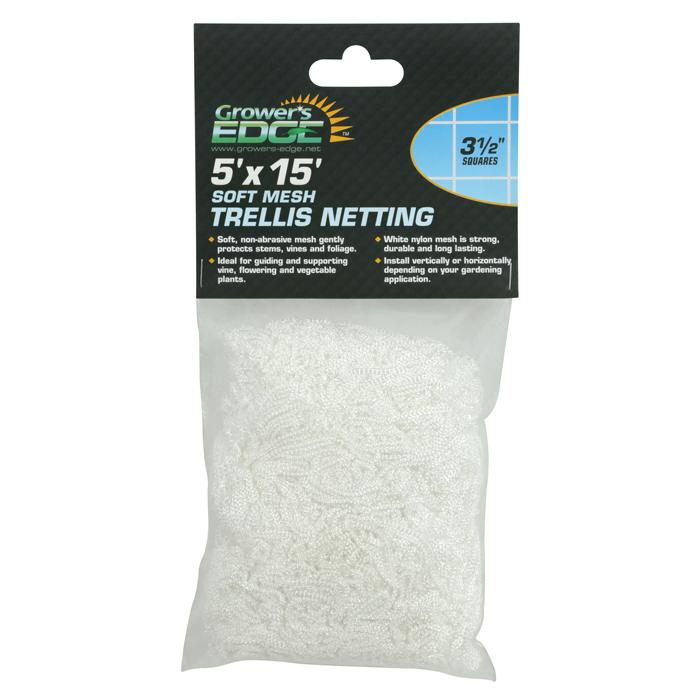 Grower's Edge Soft Mesh Trellis Netting 5 ft x 15 ft with 3.5 in Squares - White - 12 Pack