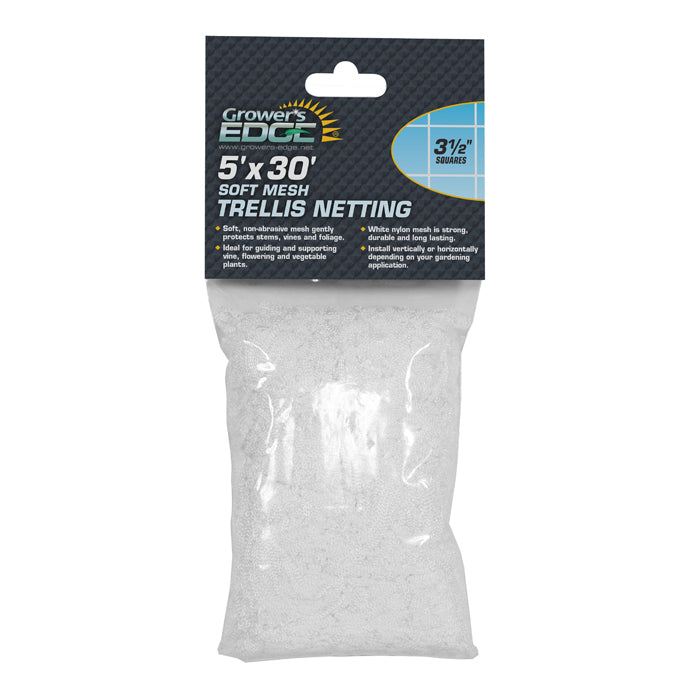 Grower's Edge Soft Mesh Trellis Netting 5 ft x 30 ft with 3.5 in Squares - White - 12 Pack