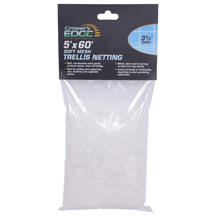 Grower's Edge Soft Mesh Trellis Netting 5 ft x 60 ft with 3.5 in Squares - White - 9 Pack
