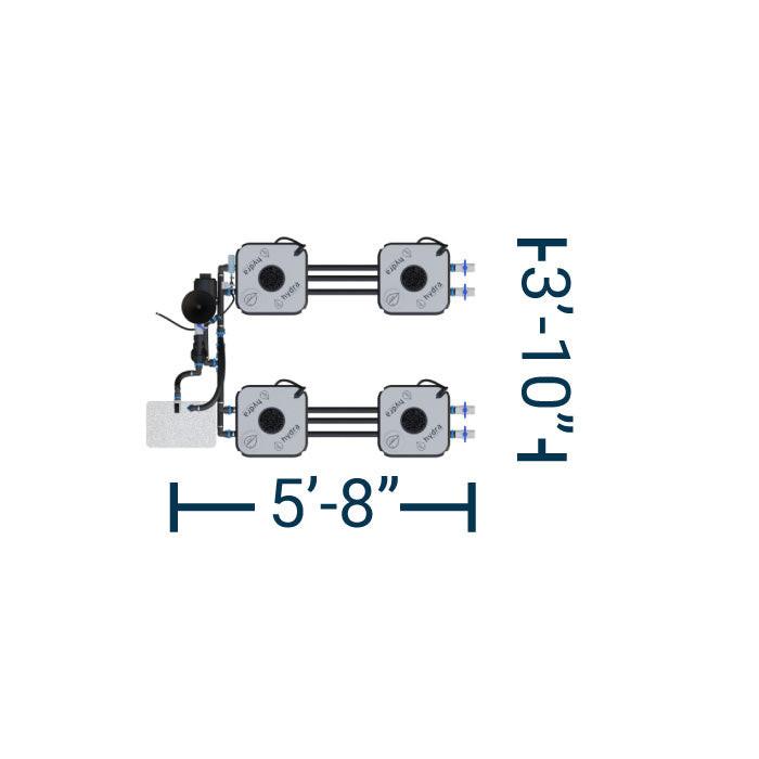 HydraMax Professional RDWC Hydroponic System, 2-Row, 4-Site System