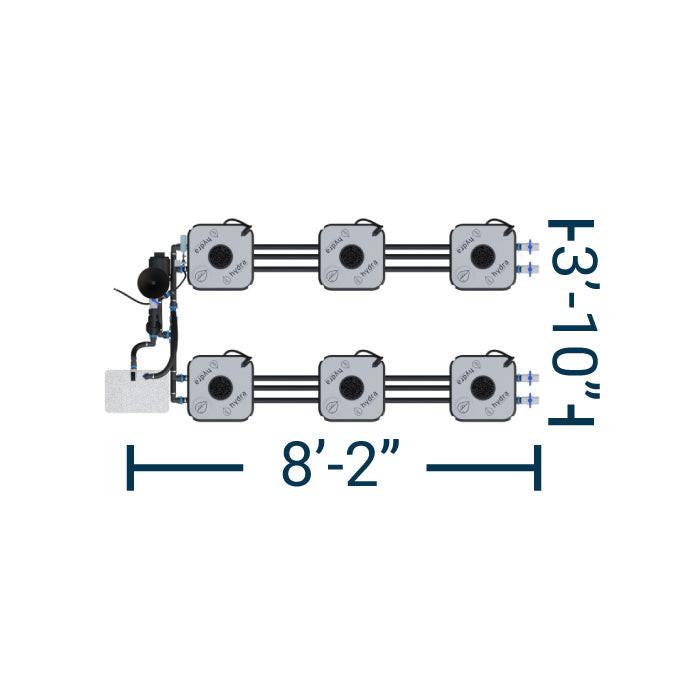 HydraMax Professional RDWC Hydroponic System, 2-Row, 6-Site System