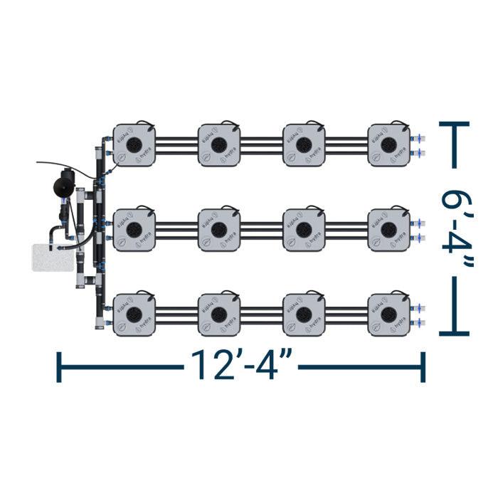 HydraMax Professional RDWC Hydroponic System, 3-Row, 12-Site System