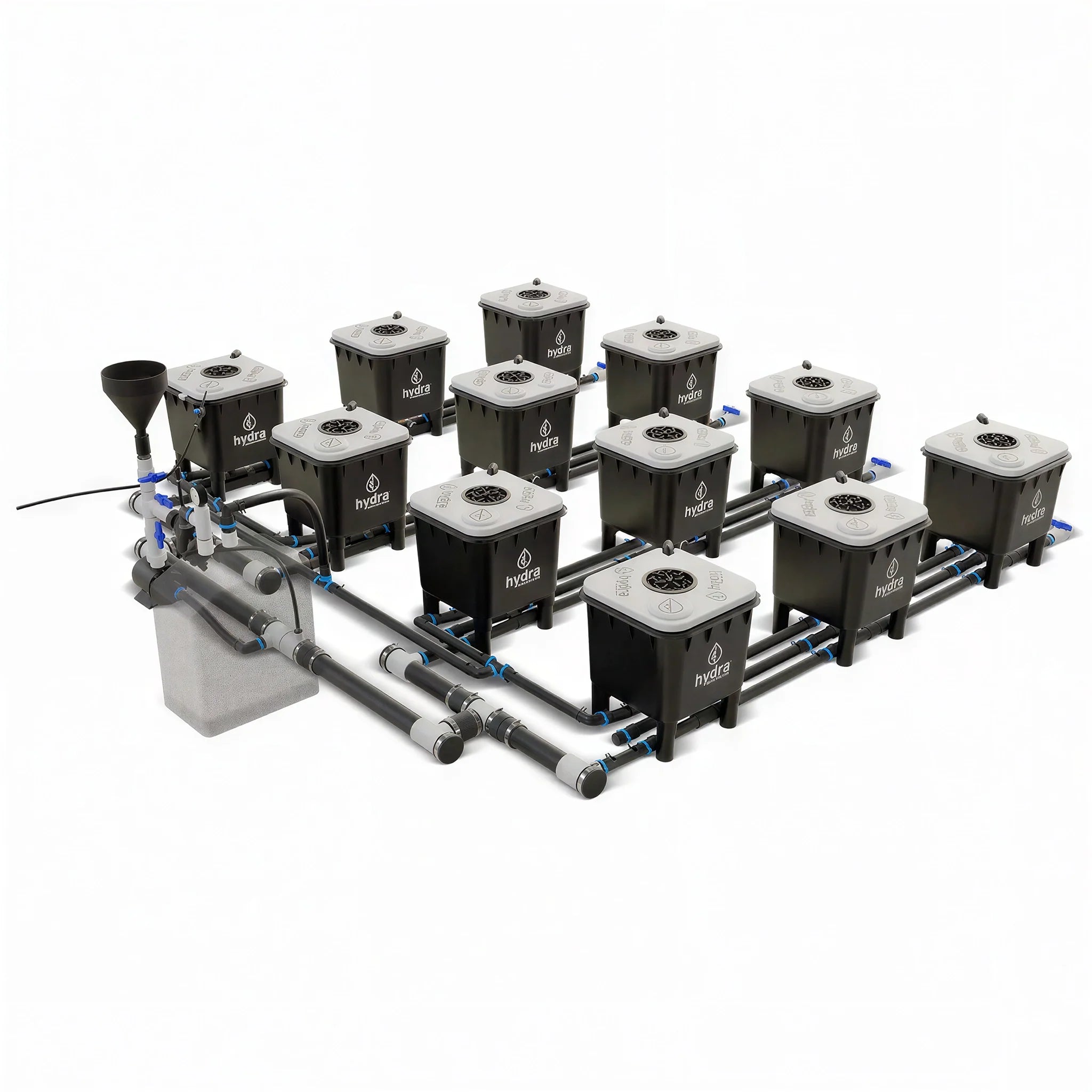 HydraMax Professional RDWC Hydroponic System, 4-Row, 12-Site System