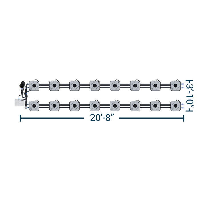 HydraMax Professional RDWC Hydroponic System, 2-Row, 16-Site System