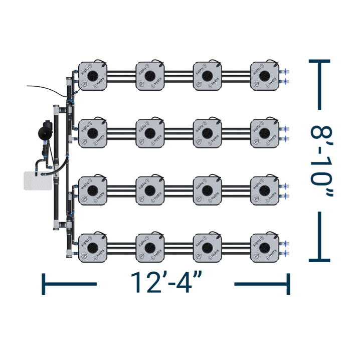 HydraMax Professional RDWC Hydroponic System, 4-Row, 16-Site System