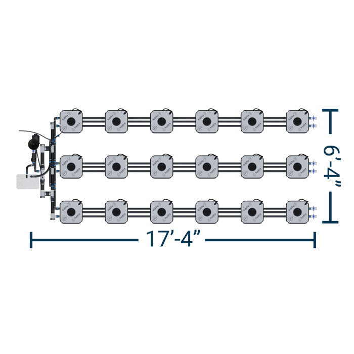 HydraMax Professional RDWC Hydroponic System, 3-Row, 18-Site System