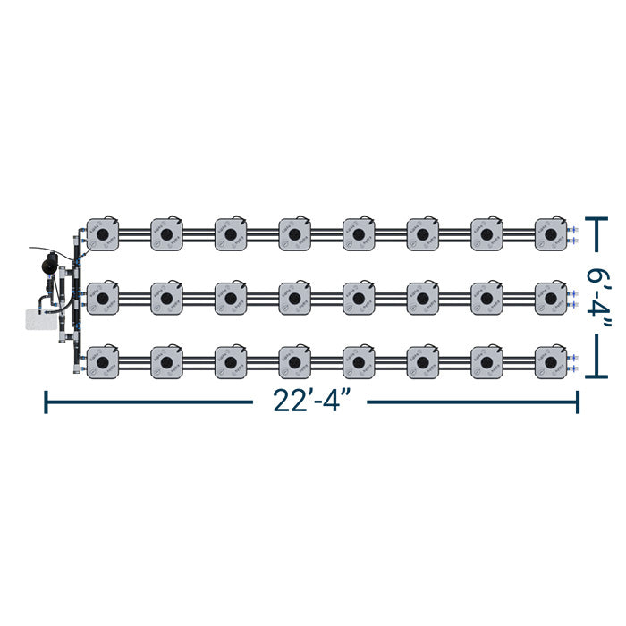 HydraMax Professional RDWC Hydroponic System, 3-Row, 24-Site System