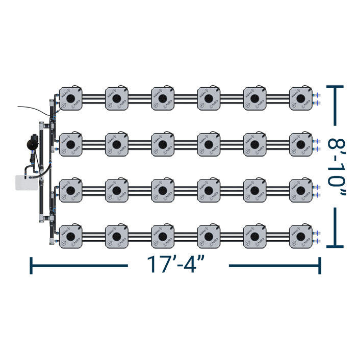 HydraMax Professional RDWC Hydroponic System, 4-Row, 24-Site System