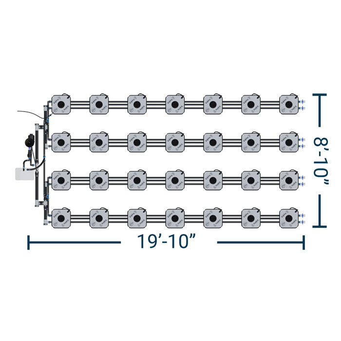 HydraMax Professional RDWC Hydroponic System, 4-Row, 28-Site System