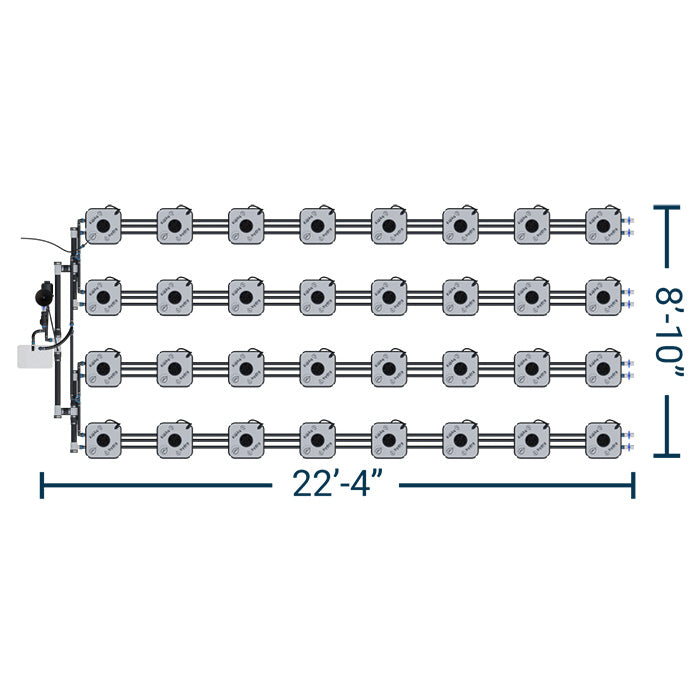 HydraMax Professional RDWC Hydroponic System, 4-Row, 32-Site System