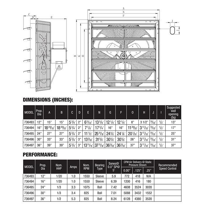 Hurricane Pro Shutter Exhaust Fan, 36 in