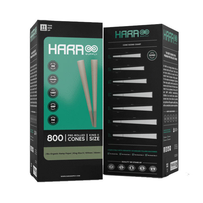 Hara Supply King Size 109mm/26mm Bio Organic Hemp Pre-Rolled Cones, Case of 6 Towers, 4800 Cones