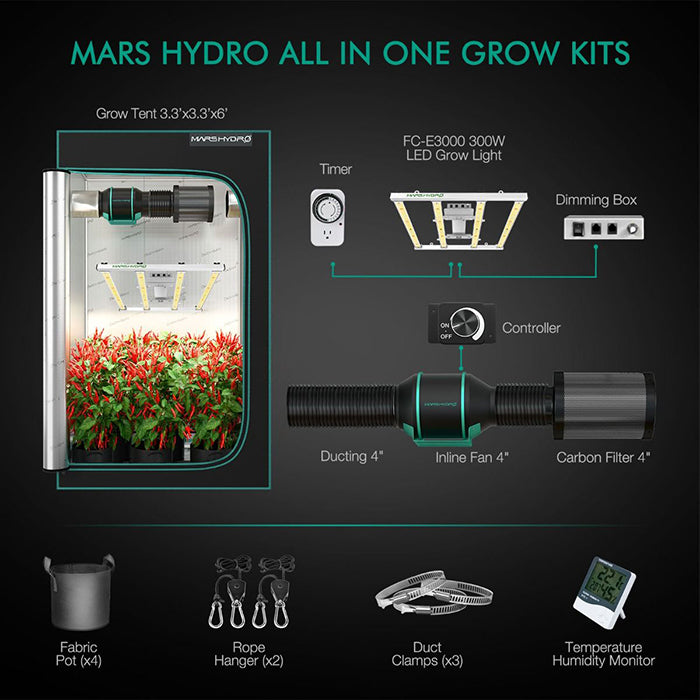 Mars Hydro 3.3' x 3.3' FC-E3000 LED Grow Tent Kit