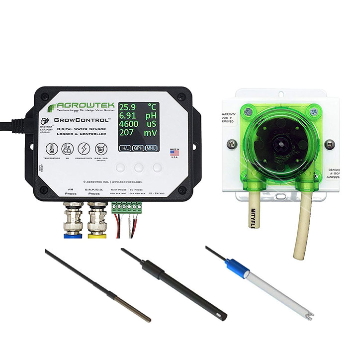 Agrowtek GrowControl MDX AgrowDose Mini Dosing Controller System With Mounting Panel, Single Peristaltic Pumps & Temperature, pH, EC Sensors